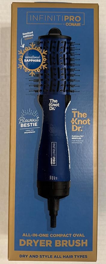 Infiniti Pro by Conair The Knot Dr All-in-One Compact Oval Hair Dryer Brush, Sapphire, 700 Watts