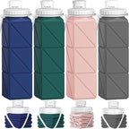 4pack Collapsible Water Bottles, 20.6oz Foldable Water Bottle BPA Free Reusable by POPDIGITO