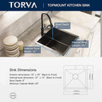 TORVA 18 x 18 Inch Gloss Black Drop-in Topmount Kitchen Sink - Image 3