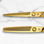 6 Inch Yellow Gold Swivel Hair Shears Set Includes Swivel Cutting Shears and Swivel Thinning Shears - Professional Grade - 440C Stainless Steel