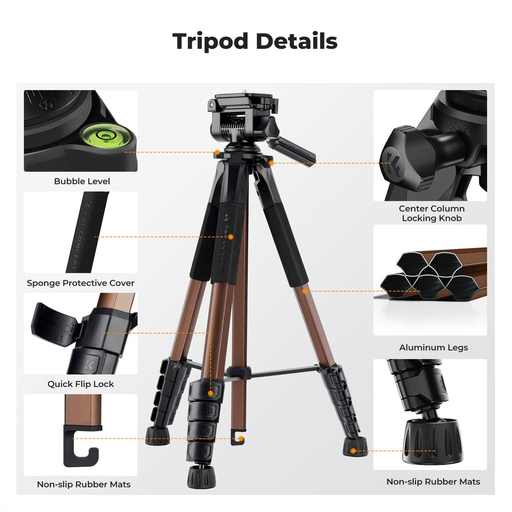 75" Aluminum Camera Tripod (Bronze Gold)