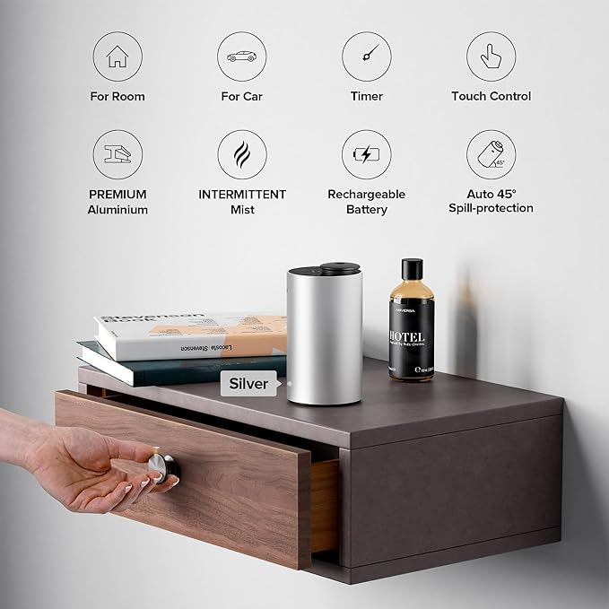 Airversa Waterless Essential Oil Diffuser for Home Aromatherapy Scent Diffusers with 3 Countdown Timer Settings or Timer-Off, 3 Mist Levels for Car Room Studio Office, ANX Premium Metal Gold