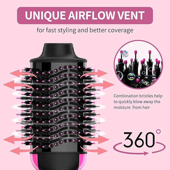 Hair Dryer Brush Blow Dryer Brush in One, Upgraded 4 in 1 Hair Dryer and Styler Volumizer with Negative Ion Anti-frizz Ceramic Titanium Barrel Hot Air Hair Straightener Brush