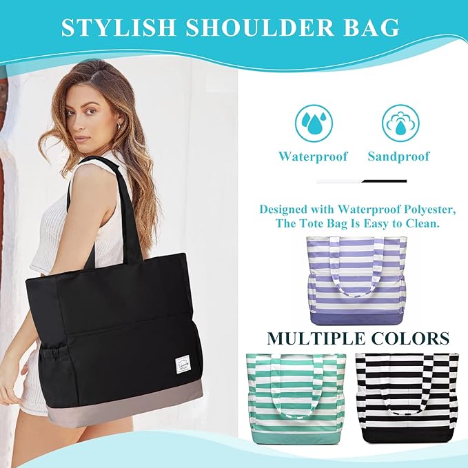 VASCHY Beach Bag for Women, Large Waterproof Sandproof Fold-able Packable Pool - Image 7