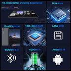 Android 14 Tablet, 10 inch Tablets, Octa Core CPU, 10GB+64GB+512GB Expansion - Image 2