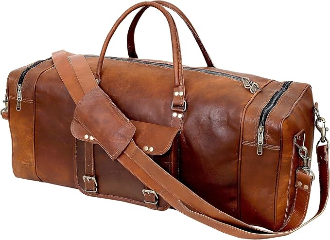 Leather Duffle Bag for Men Luggage Handmade Travel Bag Carry On Luggage - Image 4