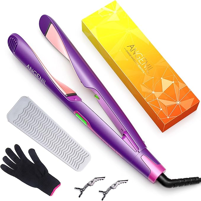 ANGENIL Professional Ion Flat Iron Curling Iron in One, Hair Straightener and Curler 2 in 1, Dual Voltage Twist Flat Irons with Digital LCD Display Adjustable Temp for All Hair Types