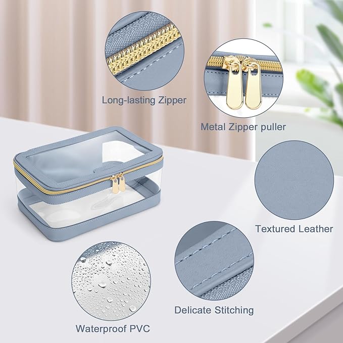 Travel Clear Makeup Bag with Makeup Brush Bag, Leather Makeup Case Toiletry Bag - Image 5