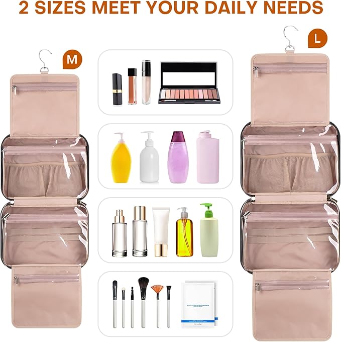 Hanging Toiletry Bag for Women Travel, 2 Sizes Large & Small Waterproof - Image 3