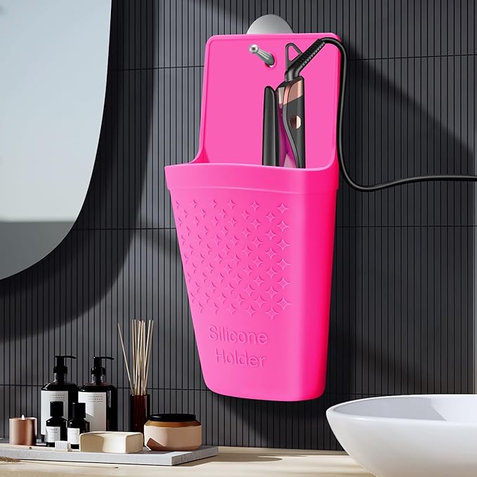 2 Pack Heat Resistant Silicone Hair Iron Mat and Pouch,Portable Travel Hair Straightener Mat and Holder for Hair Styling Tools.(Hot Pink)