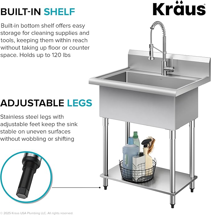 KRAUS Standart Pro 32 Inch 18-Gauge Stainless Steel Scullery Sink, 24 Gallon - Image 9