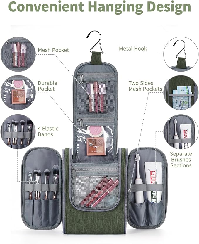 Narwey Small Hanging Travel Toiletry Bag Cosmetic Make up Organizer - Image 3