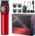 VGR 977 Professional Hair Trimmer Hair Clippers for Men, 8000rpm T-Blade Trimmer Zero Gapped Cordless Barber Clippers, Rechargeable Edgers Clippers with LED Display(Red)