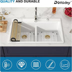 33 Inch Quartz Drop In White Kitchen Sink-Donsdey Double Bowl Topmount Granite - Image 8