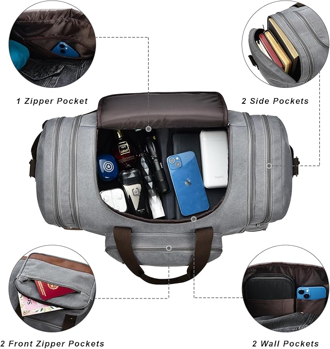 Litvyak Duffle Bag for Travel, Large 60L Canvas Travel Duffel Bags Overnight - Image 4