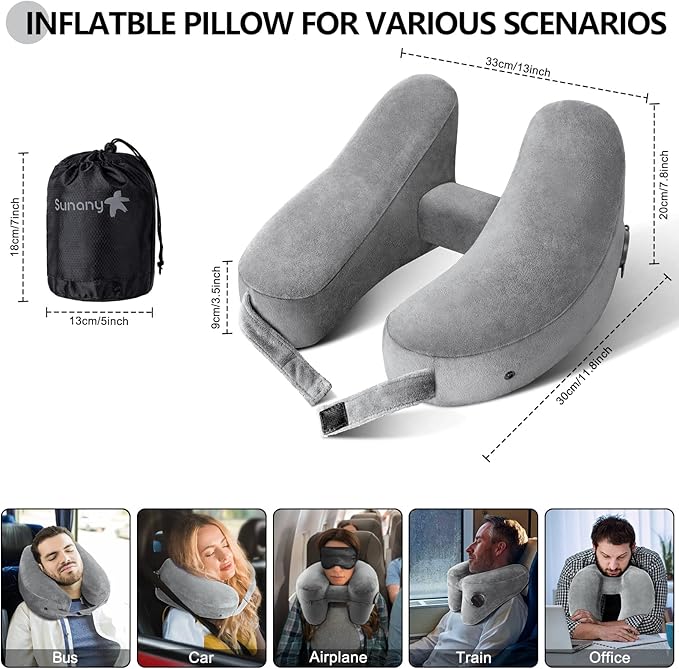 Sunany Neck Pillow for Travel Inflatable Airplane Pillow Comfortably Supports - Image 4