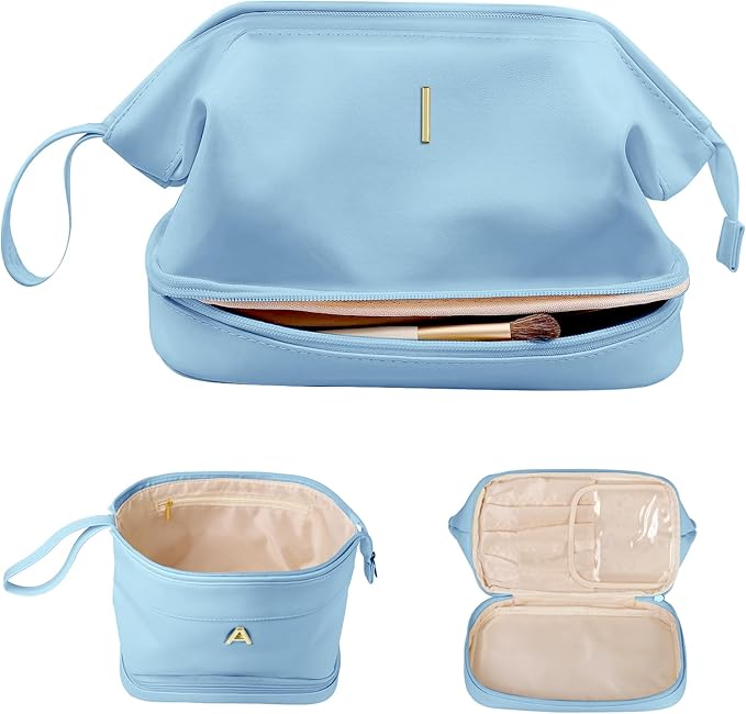 Travel Essentials for Women, Initial Makeup Bags, Personalized Double Layer by Vogewood