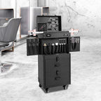 Large Capacity Cosmetic Train Case, Lockable Makeup Train Case with 4 Universal Casters, 32.28 Inch Tall Travel Organizer Tool Box for Barber Stores Beauty Stores Nail Salons