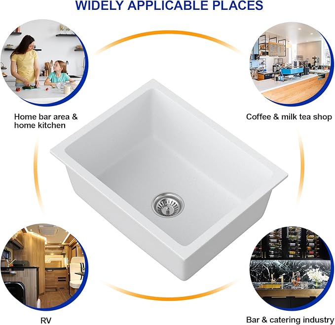 Dcolora 22 Inch Undermount Wet Bar Sink Single Bowl Modern Kitchen Sink White - Image 7