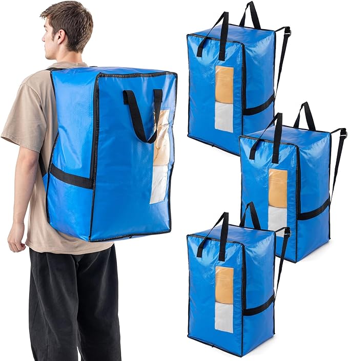 TAILI 4 Pack Blue Moving Bags w/Adjustable Backpack Straps, Moving Supplies by TAILI