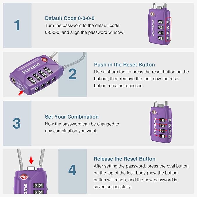 Puroma 2 Pack TSA Approved Luggage Locks, 4 Digit Combination Travel Locks - Image 6