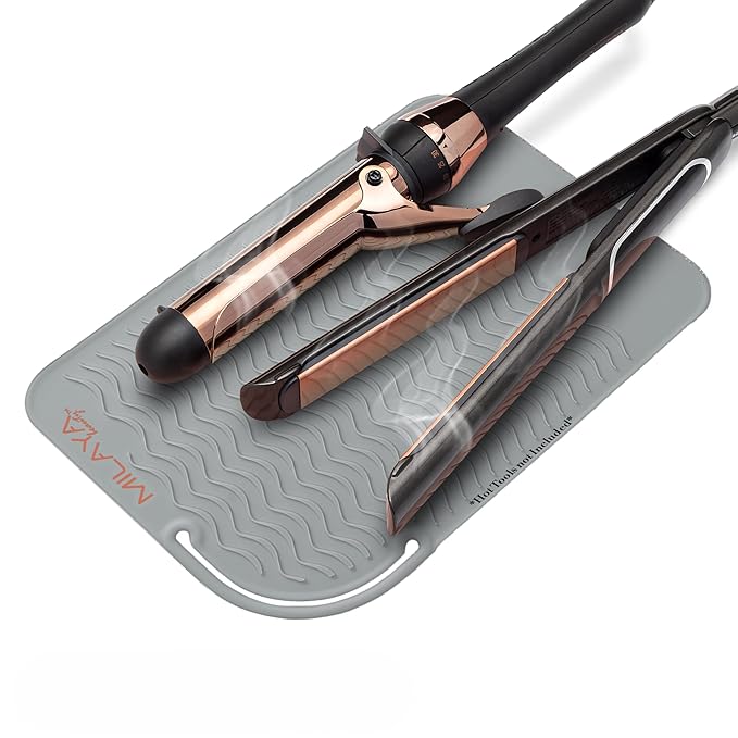 Vanity Accessories Heat Resistant Mat – Silicone Flat Iron & Curling Iron Holder, Non-Slip Vanity Mat & Hot Tool Mat for Home, Salon, or Travel Use