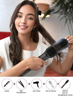 Hair Straightener Brush with Air Vents, ABVOT All in 1 Hot Air Straightening Comb for Black Women, Dual Voltage, Auto Shut Off, Anti Scald Shell, Fast Heat Up, for Curly Hair | Black