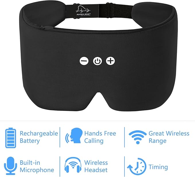 ALASKA BEAR Sleep Headphone Mask Bluetooth 5.2 HD Stereo Noise Reduction 3D Eye - Image 2