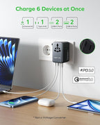 MOMAX Universal Travel Adapter, GaN 100W International Power Adapter, 2 AC - Image 4