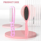 2 PCS Wig Brush Set - Stainless Steel Metal Bristle Comb and Cushion Detangling Brush for Hair Extensions, Wigs, and Wet Hair (Pink)
