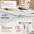 2-in-1 Heat Resistant Mat & Bag for Hair Styling Tools, Hanging Curling Iron Holder Flat Iron Holder with Zip, Portable Hot Hair Tools Travel Bag, Hair Straightener Mat Pouch for Countertop