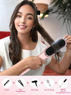 Hair Straightener Brush, ABVOT Airflow Ring Hair Straightener Comb Straightening Smoothing Comb with Hot Cooling Air Vents, Fast Heat Up, Auto Shut Off & Anti Scald Shell for Travel, Pink