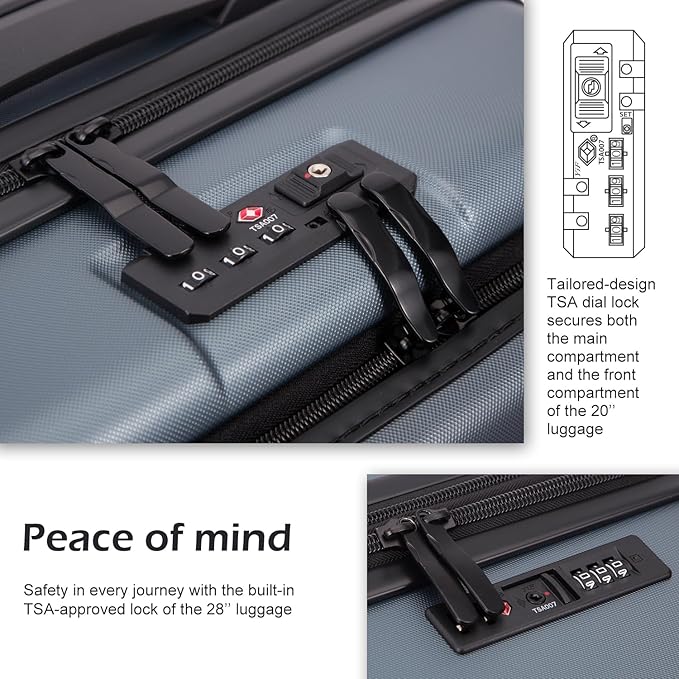 Coolife Luggage Suitcase Piece Set Carry On ABS+PC Spinner - Image 4