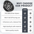 Universal Hair Diffuser for Blow Dryer - Fits All 1.4-2.4 inch Dryers, Professional Ionic Diffuser Attachment for Curly/Wavy Hair, Reduces Frizz & Enhance Curls, Lightweight, Travel-Friendly (Black)