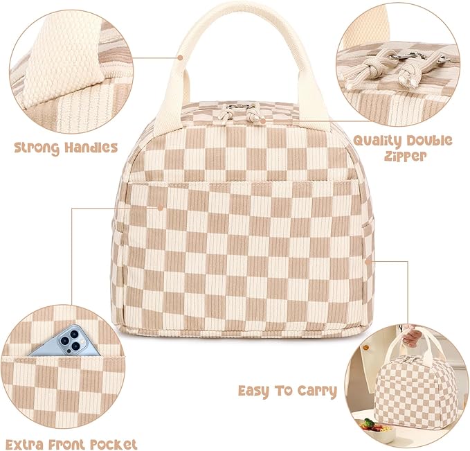 Bluboon Lunch Bag for Women Men Cute Corduroy Lunch Tote Bags Reusable - Image 3