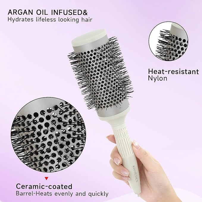 Fast Dry Round Brush with Ceramic Ion Thermal Barrel and Nylon Bristles,Argan oil Round Hair Brush for Blow Drying,Styling,Curling,Straightening, Perfect Styling .for All Hair Types-53mm