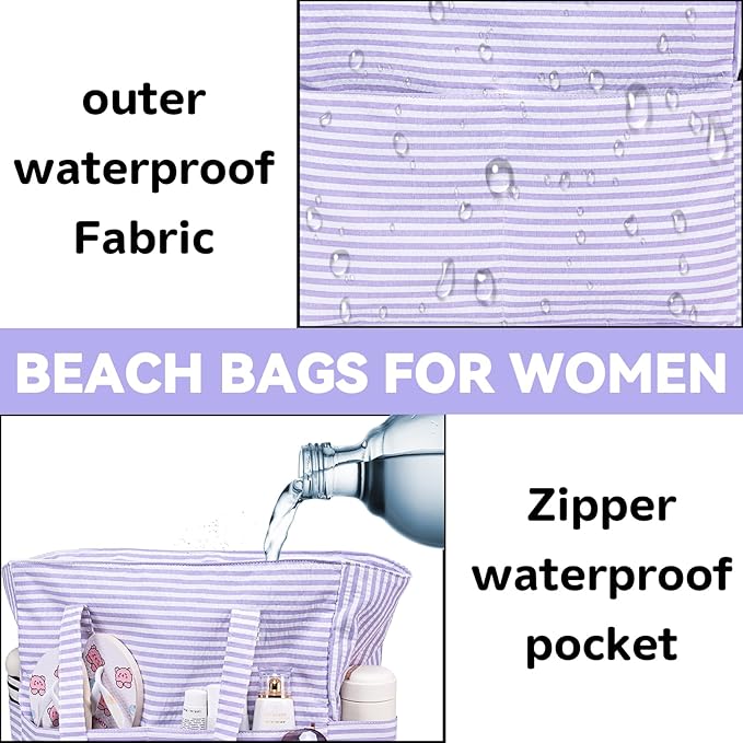 LEDAOU Beach Bag Waterproof Sandproof Women Tote Bag Pool Bag - Image 5