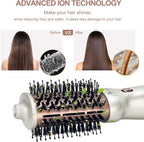 Aima Beauty 4 in 1 Worldwide Travel Hot Air Brush Dual Voltage Blowout Brush Oval Shape 110V-120V/220V-240V Straightener Blow Dryer Brush Ionic Lock Moisture Gift 360° Swivel Cord Champagne Silver