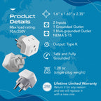 Denmark Travel Adapter Plug with Dual Usa Input (White)