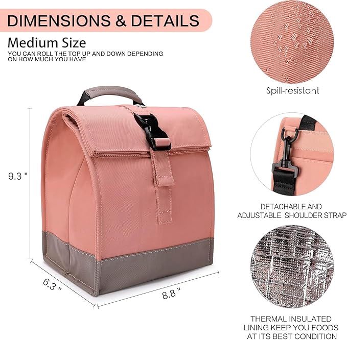 SUNNY BIRD Insulated Lunch Bag Pink Lunch Box Small Cooler Bag - Image 3