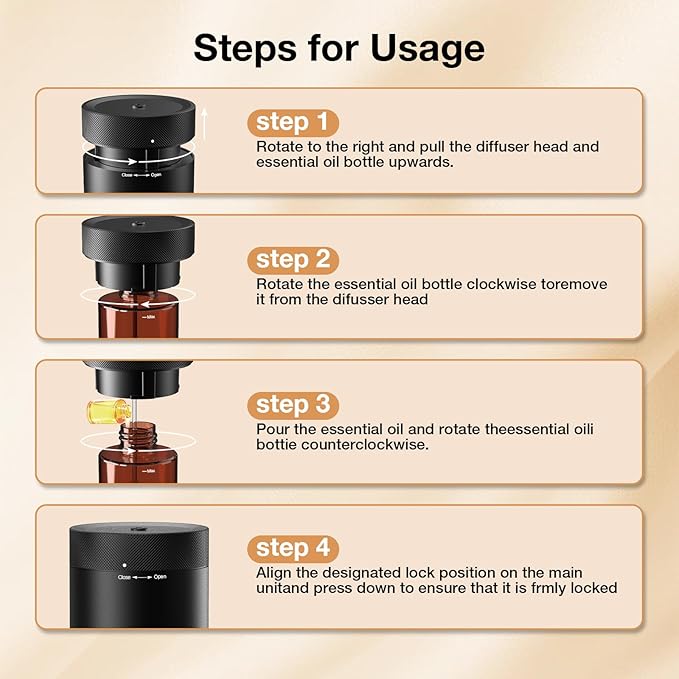 Waterless Diffuser, Waterless Essential Oil Diffuser for Home Hotel Adjustable Mist & Timer, Scent Diffuser Starter Kit with Night Light