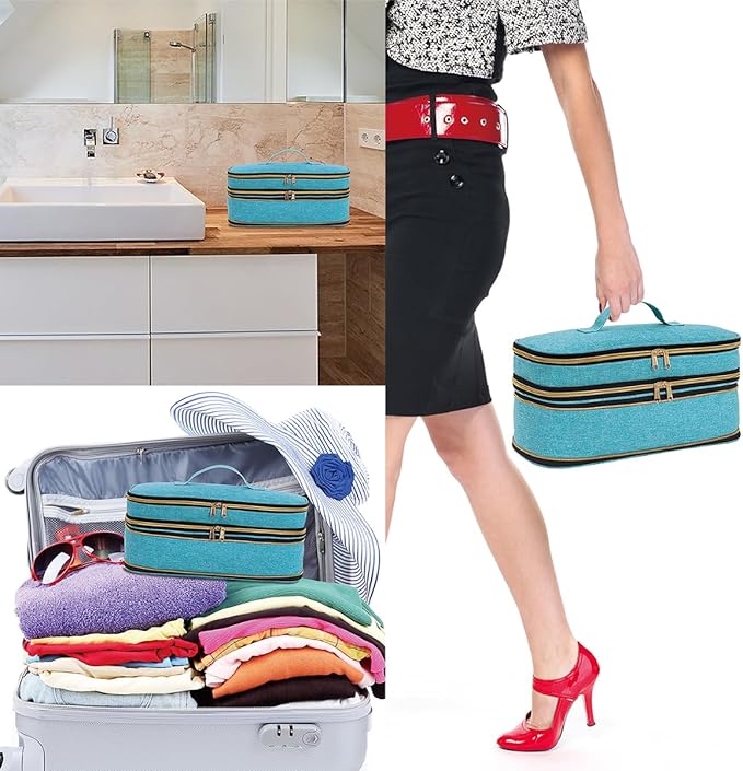 Hair Dryer Travel Carrying Case, Curling Iron Storage Bag, Slim Expandable Handheld Dual-Layer Travel Storage Bag for Dryer/Hair Tool Organizer/Style Organizer