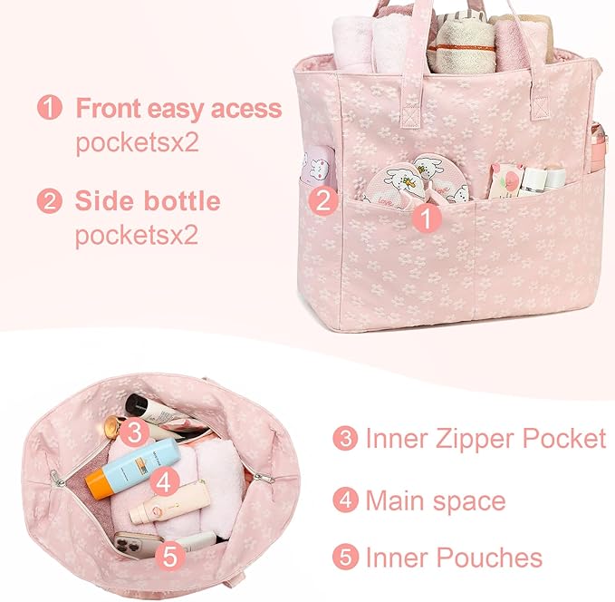 LEDAOU Large Beach Tote Bag Women Waterproof Sandproof Zipper Beach Tote Bag - Image 4