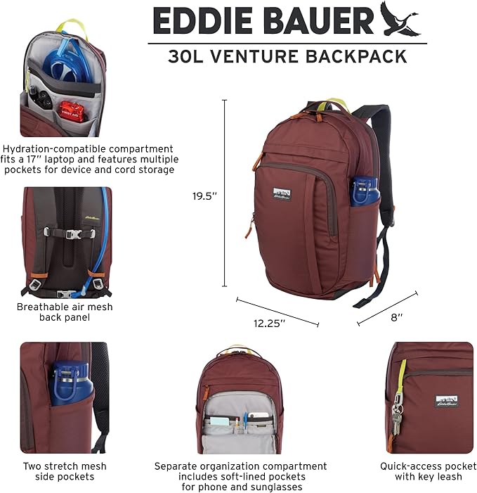 Eddie Bauer 30L Venture Backpack, Hydration and Laptop Compatible Daypack - Image 2