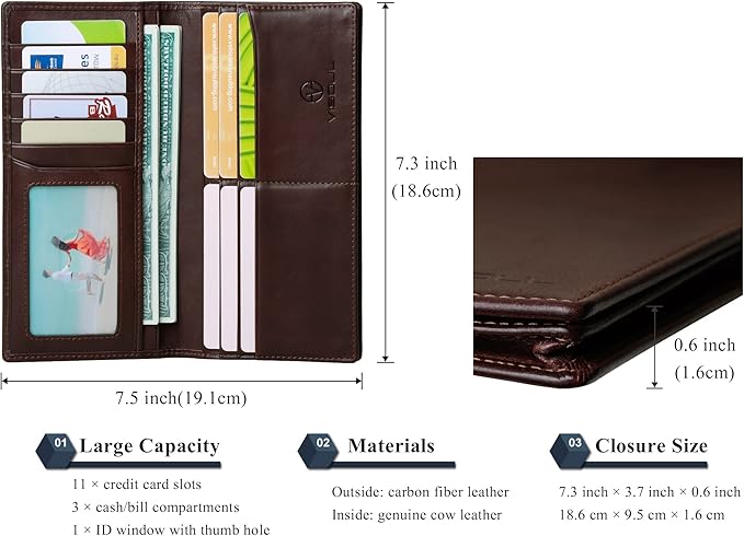 VISOUL Mens Leather Long Checkbook Bifold Wallets - Image 3