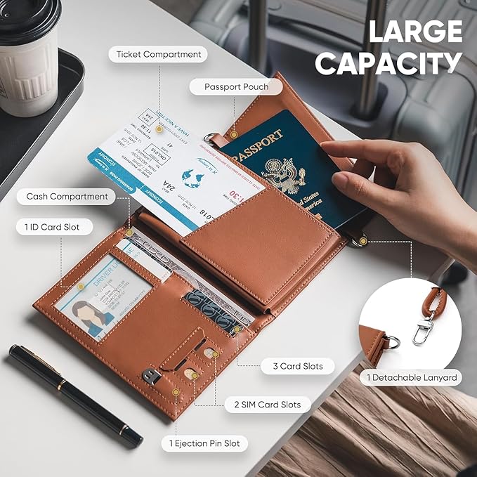 Real Leather Wallet RFID Blocking Passport Holder - Image 4