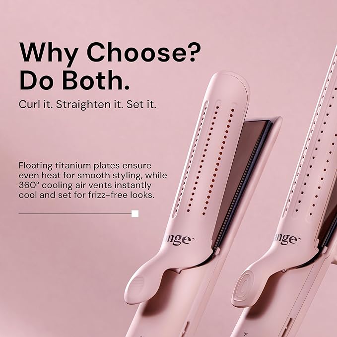 L'ANGE HAIR Le Duo Grande 360° Airflow 2 in 1 Straightener and Curler | 1 Inch Curling Wand & Titanium Flat Iron with 5.3" Plates | Hair Straightener & Curler for Long Hair (Blush)