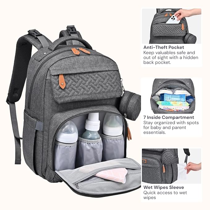 BabbleRoo Diaper Bag Backpack, Travel Backpack - Image 6