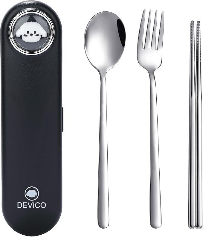 DEVICO Travel Utensils with Case Cute, Reusable Silverware by DEVICO