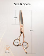 ULG Professional Seamless Hair Thinning Scissors Luxury 18K Rose Gold Coated 6.5" Barber Scissors 440C Japanese Stainless Steel Hand-Honed Convex Blades Offset Handles Tension Adjustable, Right-Handed